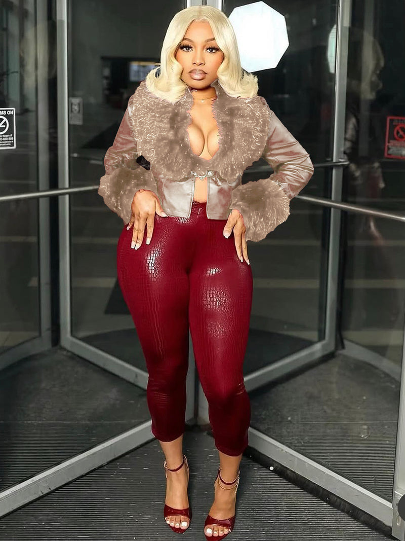 Furrzy Neck V neck Leather Jackets CH 25063