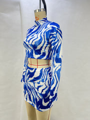 Zebra Printed Crop Top Wrap Skirt Set GPBY 14578