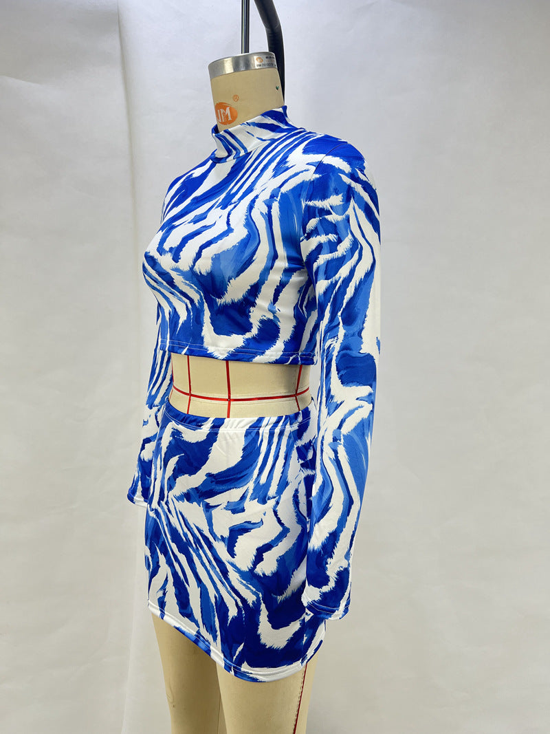 Zebra Printed Crop Top Wrap Skirt Set GPBY 14578