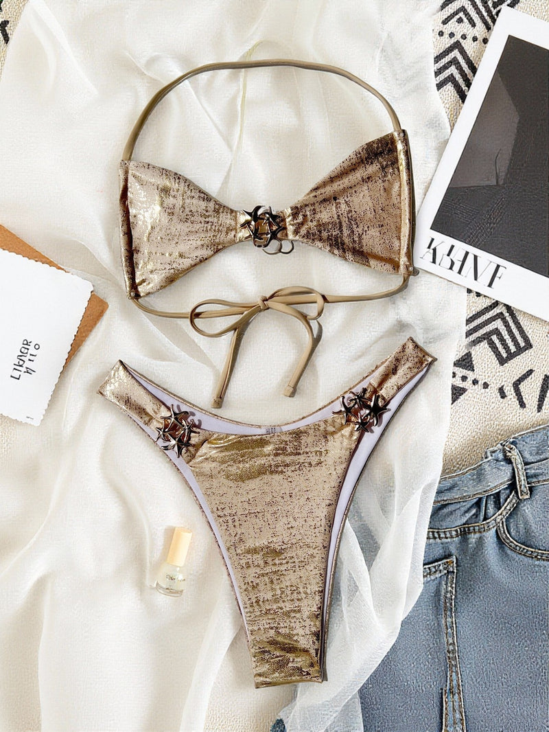 Sexy Backless Halterneck Tie Up Bikinis Set CASF 6786