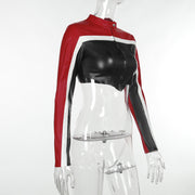 Fashion Contrast Color Short Leather Coat FL YY23427