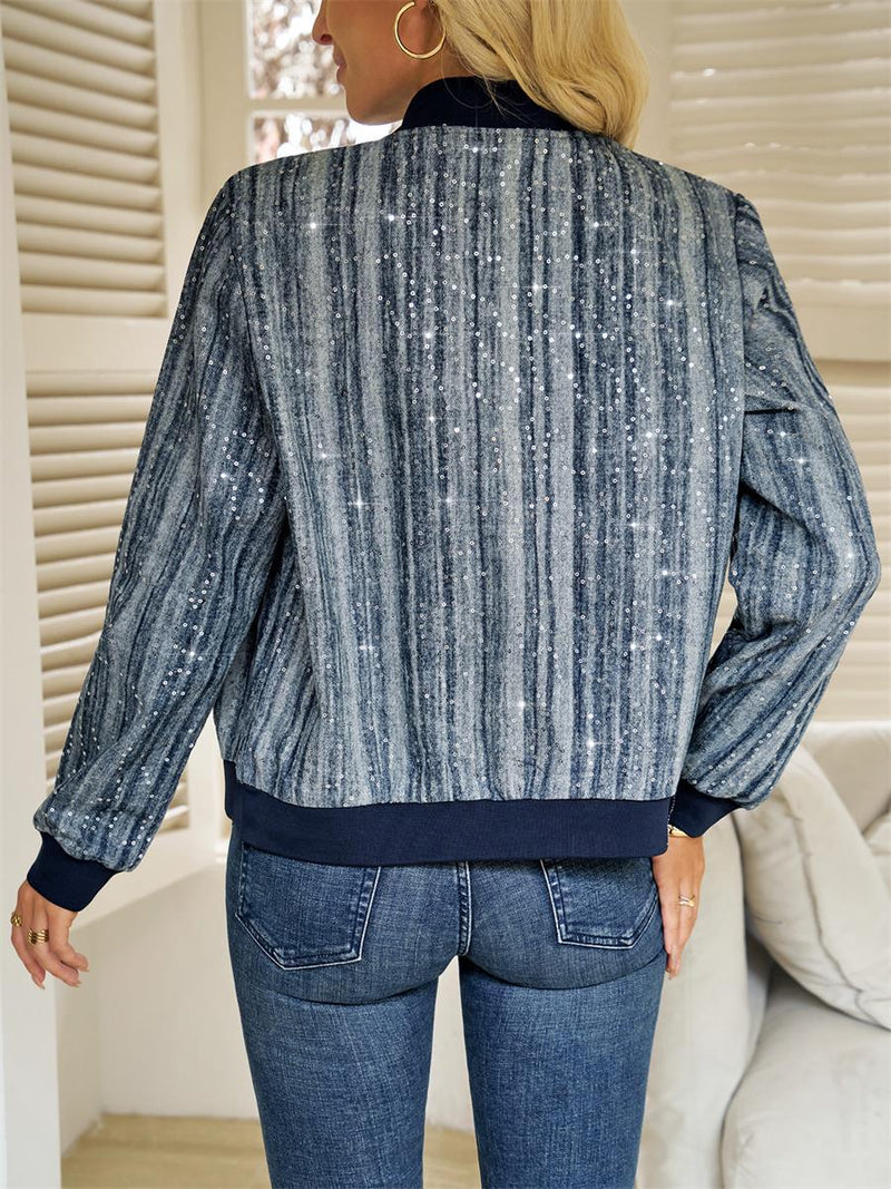 Casual Zipper Sequin Long Sleeve Jackets GYLY 10866