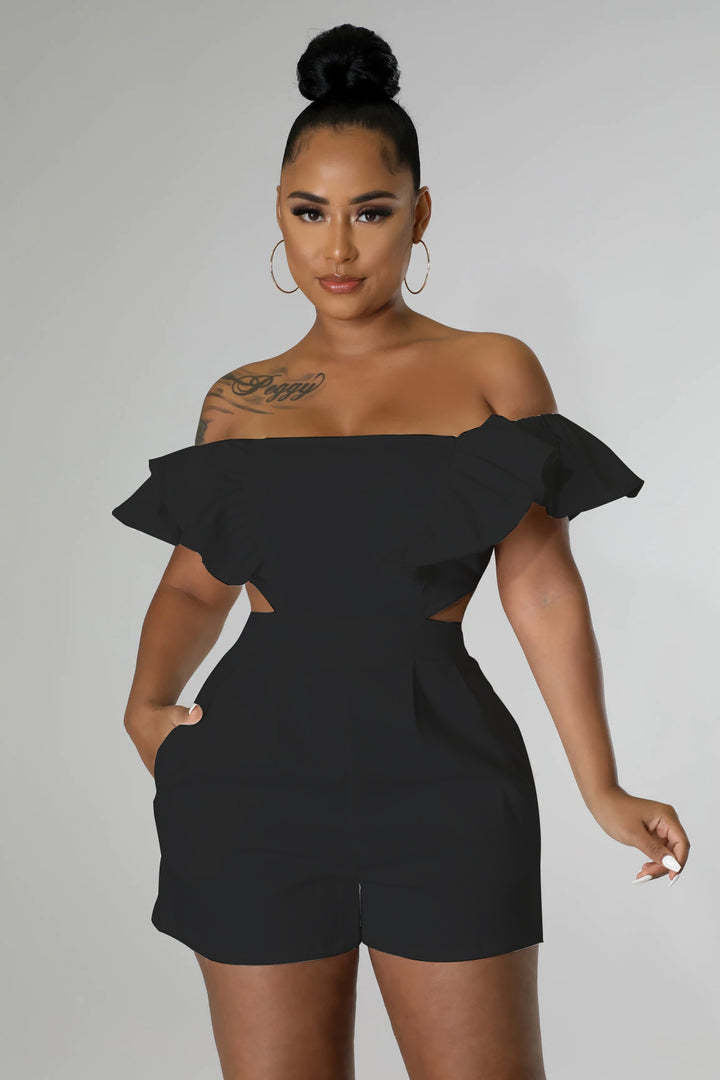 Plus Size One Shoulder Solid Color Romper GHXF HX0206