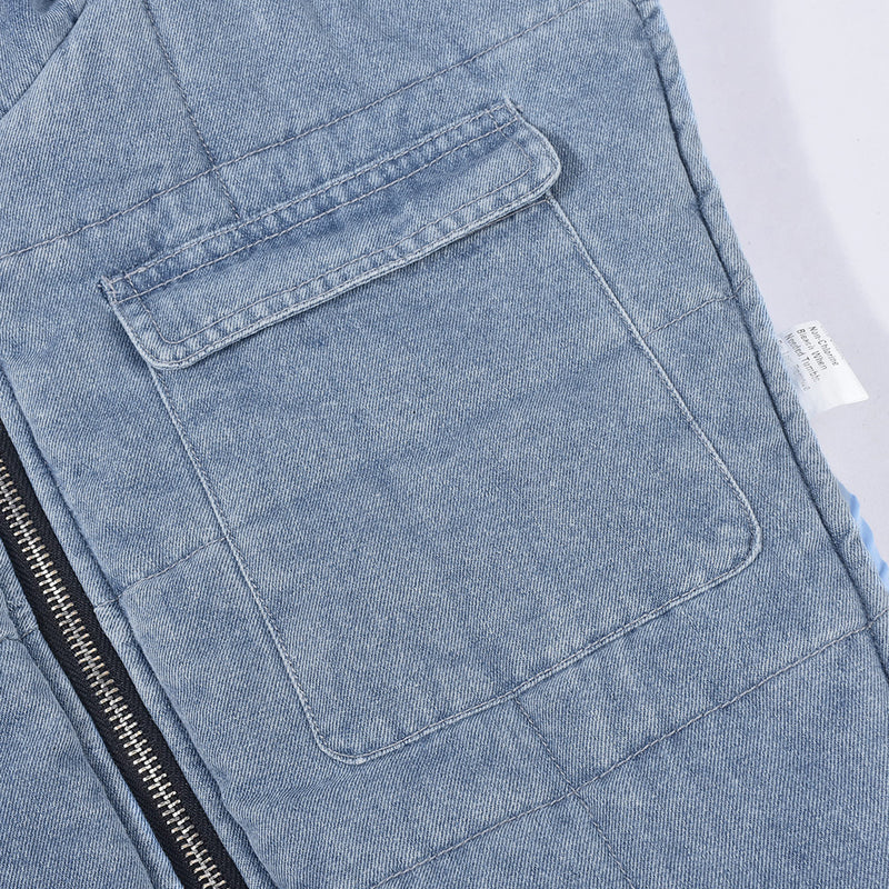 Denim Hollow Out Straps Hooded Vest GBTF 9124