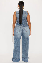 Denim Sleeveless Wide Leg Jumpsuit LX 6075