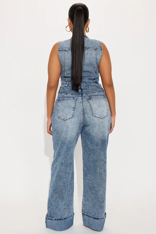 Denim Sleeveless Wide Leg Jumpsuit LX 6075