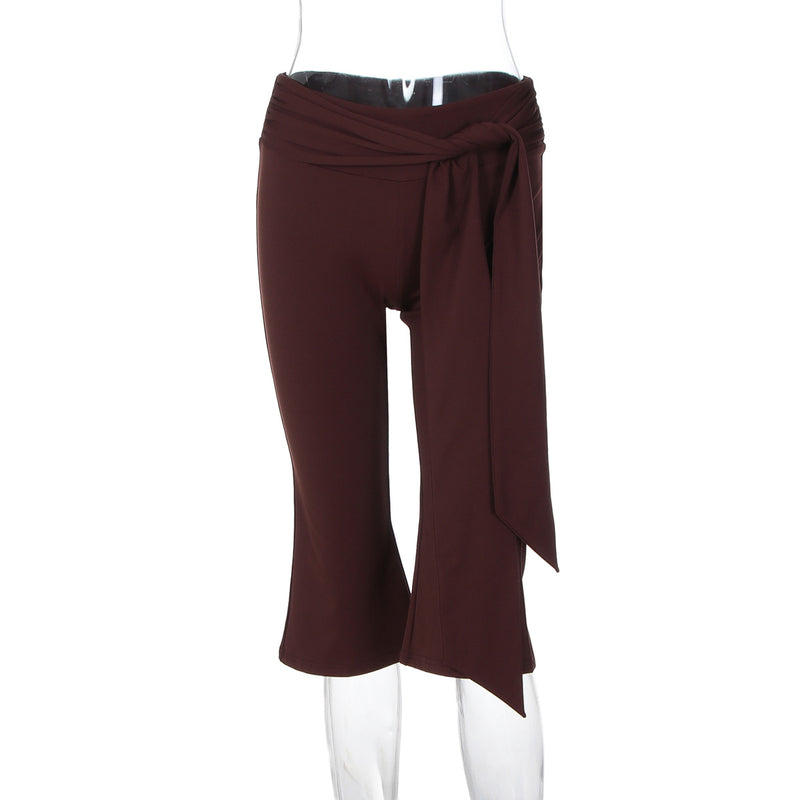 Solid Color Patchwork Micro Flare Seventh Pant GLAG P6121245F