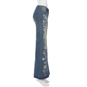 Floral Embroidery Micro Flare Jeans GPKJ MR49336