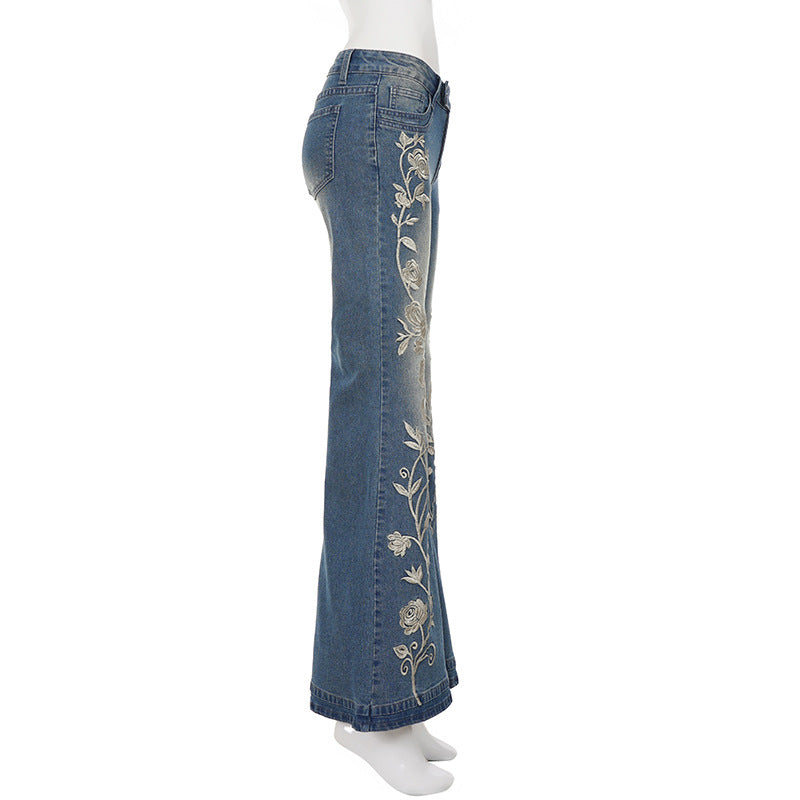 Floral Embroidery Micro Flare Jeans GPKJ MR49336