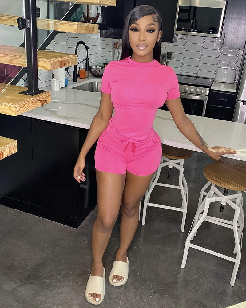 Solid T Shirt And Shorts Two Piece Sets WSM 5304