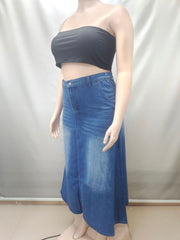 Plus Size Washed High Waist Denim Long Skirt GAKF 60702