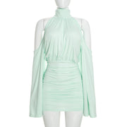 Long Sleeve Off Shoulder Chiffon Mini Dress GSZM C26DS334