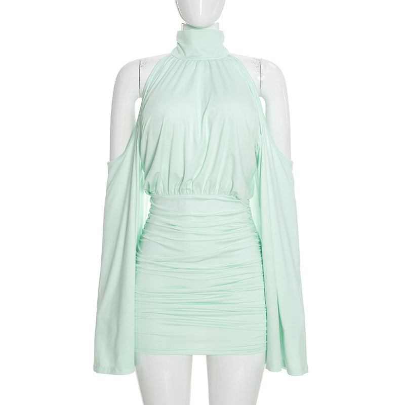 Long Sleeve Off Shoulder Chiffon Mini Dress GSZM C26DS334