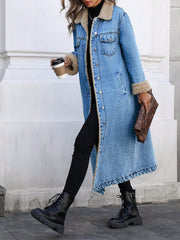 Loose Long Sleeve Denim Fleece Long Coat GYXN 20781