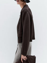 Double breasted Lapel Collar Knit Cardigan Coats GQNF Y00269CM