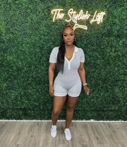 Solid Color Lapel Slim Romper YWXS K25L597