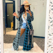 Plus Size Plaid Print Long Sleeve Maxi Shirt GLF 08082