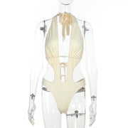 Pearls Hollow Out Solid One Piece Swimsuit FL XY25152MHO