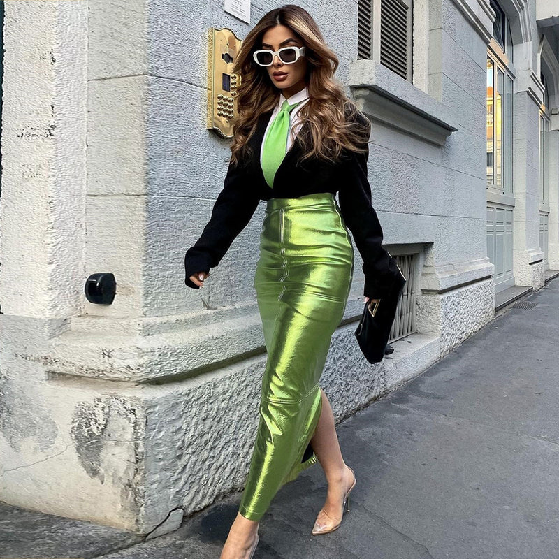 Solid High Waist Split Long Skirt GBTF 7662SG