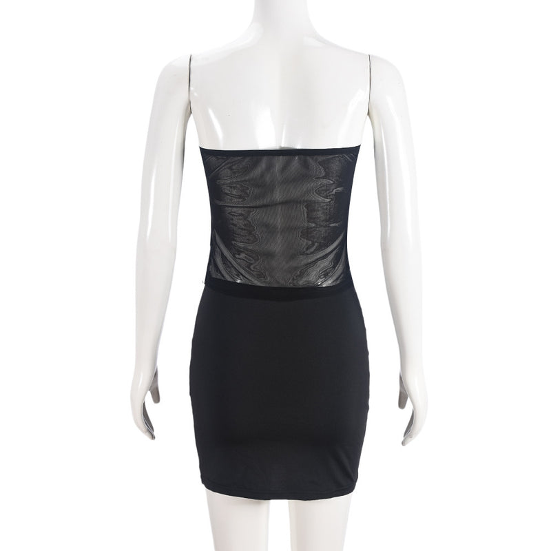 See Through Patchwork Wrap Chest Tops Skirt Suit GNZD 51320SHD