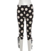Polka Dot Print Drawstring Seventh Pants GYME K6P08267A