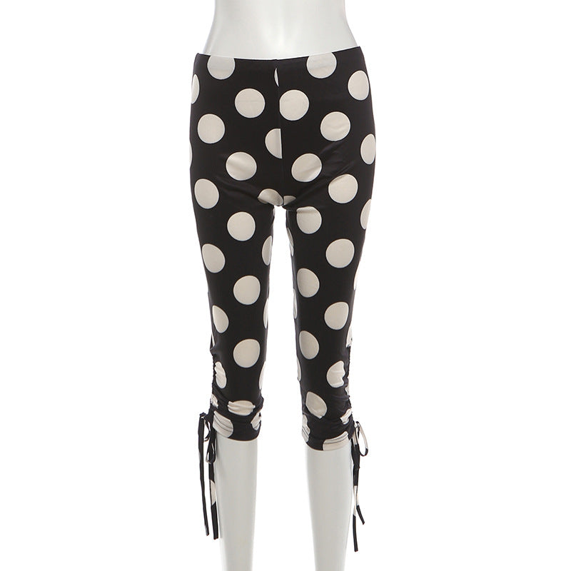 Polka Dot Print Drawstring Seventh Pants GYME K6P08267A