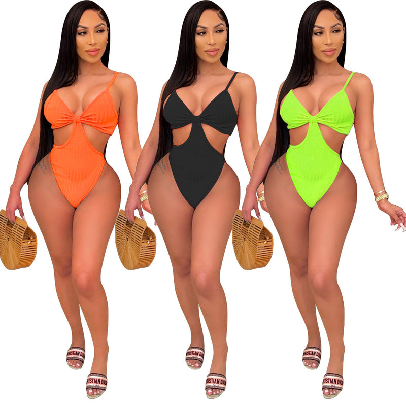Sexy Solid Hollow Out One Piece Swimsuit HMS 5445