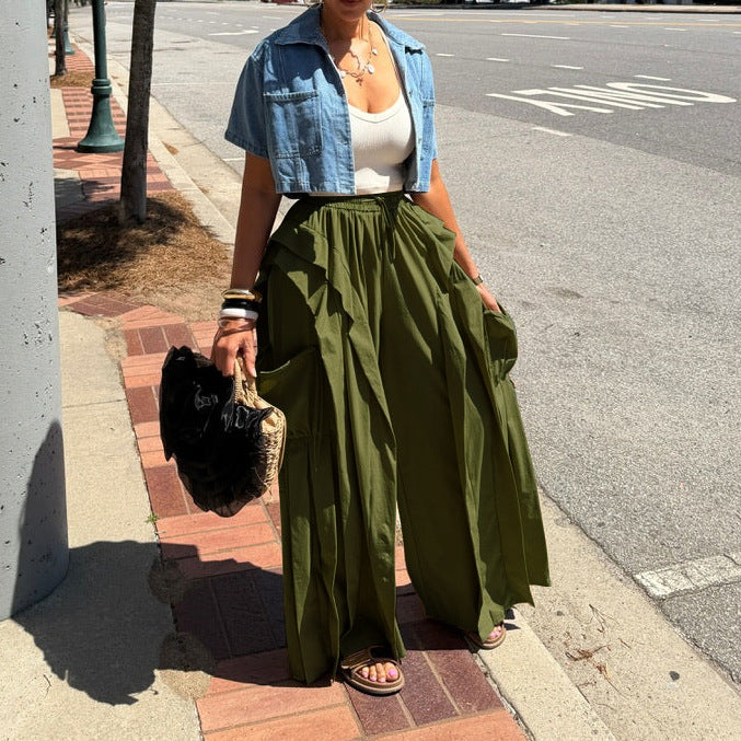 Solid Color Patchwork Wide Leg Pants AIL 350