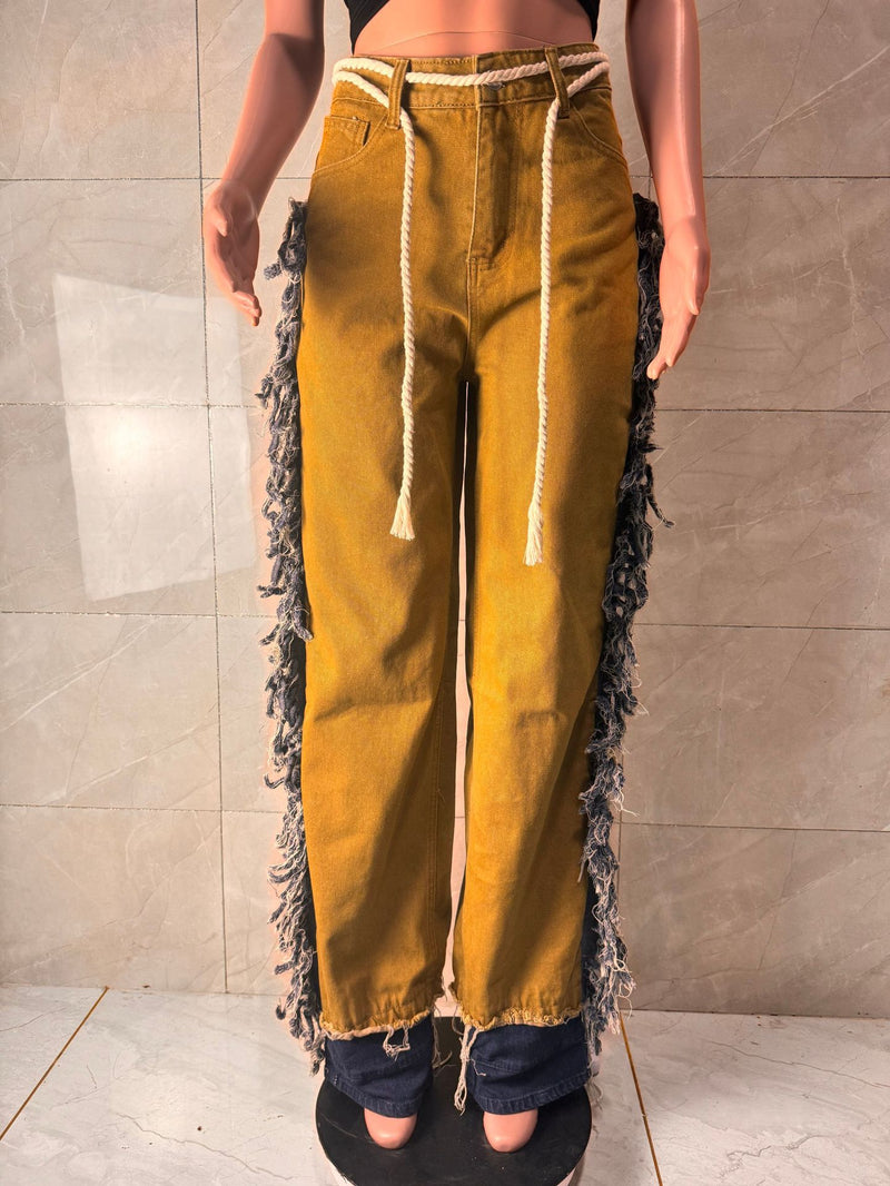 Tassel Contrast Color Jeans LA 6009