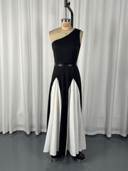 Single Shoulder Contrast Color Split Maxi Dress GWDS 260404