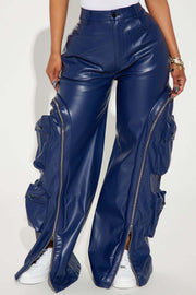 Zip Off Multi Pocket Leather Pants YMEF 58035
