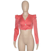 Solid Full Puff Sleeve Short Blazer Coat SH 390194