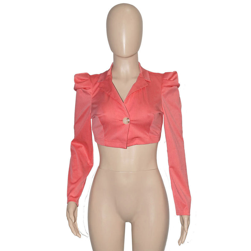 Solid Full Puff Sleeve Short Blazer Coat SH 390194