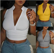 Solid Color V Neck Tight Tank Top GFCF 1289