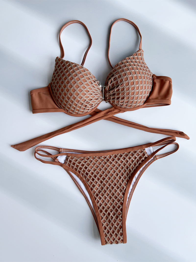 Sexy Solid Color Backless Bikini Swimsuit Two Piece Set CASF 6617