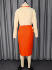 Plus Size Color Block Long Sleeve Midi Dress GKEN ADR051131