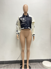 Printed Patchwork Ribbed Baseball Jacket NYF 8136