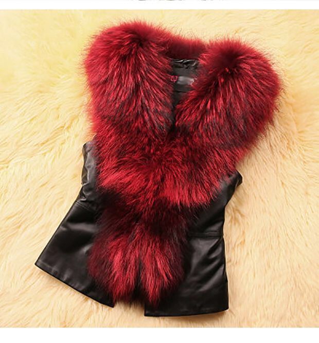 Plus Size Fur Collar Fur PU Leather Coat HHMY 5723