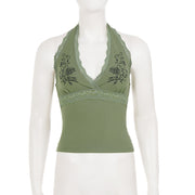 Lace Edge Patchwork Halterneck Tank Top GPKJ MR49253