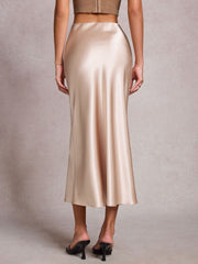 Solid Color Satin Long Skirt ANDF 8140