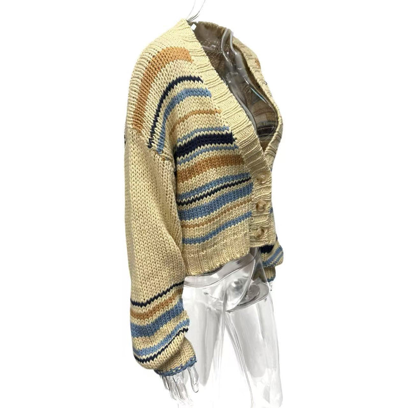 V Neck Contrast Color Knits Sweater Coats GQNF Y00275CM