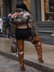 Vintage Camouflage Printed Short Jacket Cotton Coat ZSD 0712