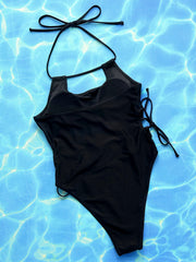 Solid Hollow Out Bandage One Piece Swimsuit CSYZ A09H