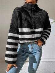 Stripe Color Block Zipper Sweater GZYF 1017