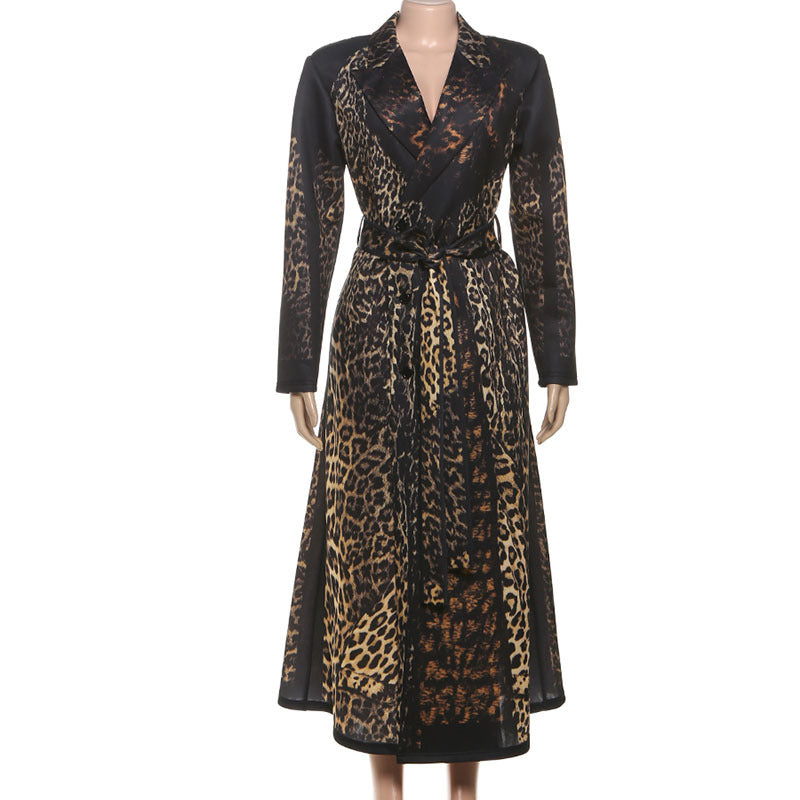 Leopard Print Belt Trench Coat XEF K25C82416