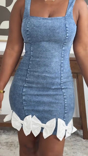 Flower Patchwork Denim Sleeveless Dress GADE 6777
