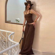 Solid Color Sling Top Two Piece Skirt Set GLAG S5A20420F