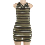 Hollow Out Backless Stripe Print Mini Dress GZJQ K6D09122A