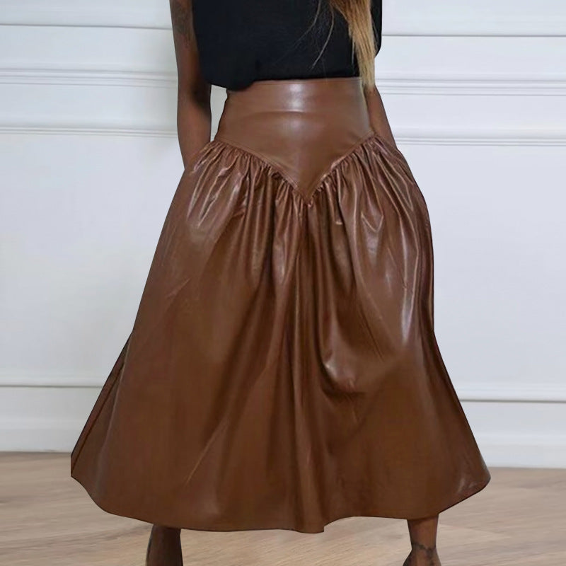 Plius Size PU Leather Half Body Patchwork Skirt GDAM 890