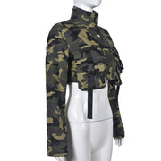 Tie Up High Collar Camouflage Coat GNZD 7831TG